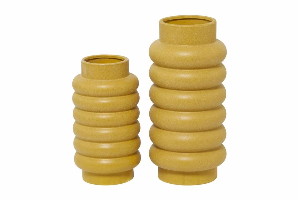 Vases | 16″, 12″ Yellow Stacked Circle Vases Set Of 2 Decor Vases