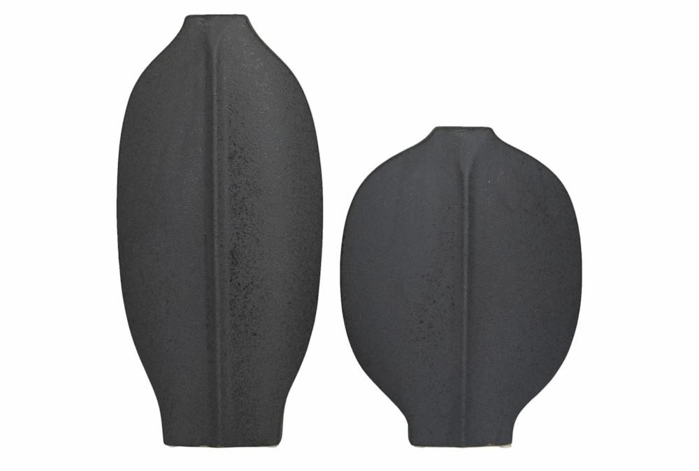 Vases | 18″, 13″ Matte Black Abstract Flat Body Vases Set Of 2 Decor Vases