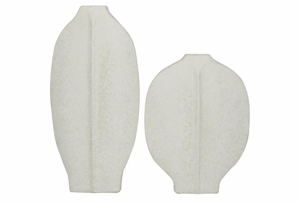 Vases | 18″, 13″ Matte White Abstract Flat Body Vases Set Of 2 Decor Vases