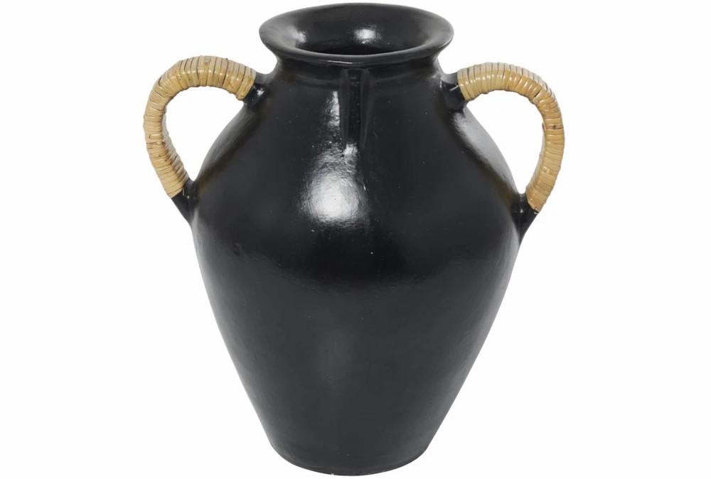 Vases | 19″ Black Ceramic Amphora Vase With Rattan Wrap Detail Decor Vases