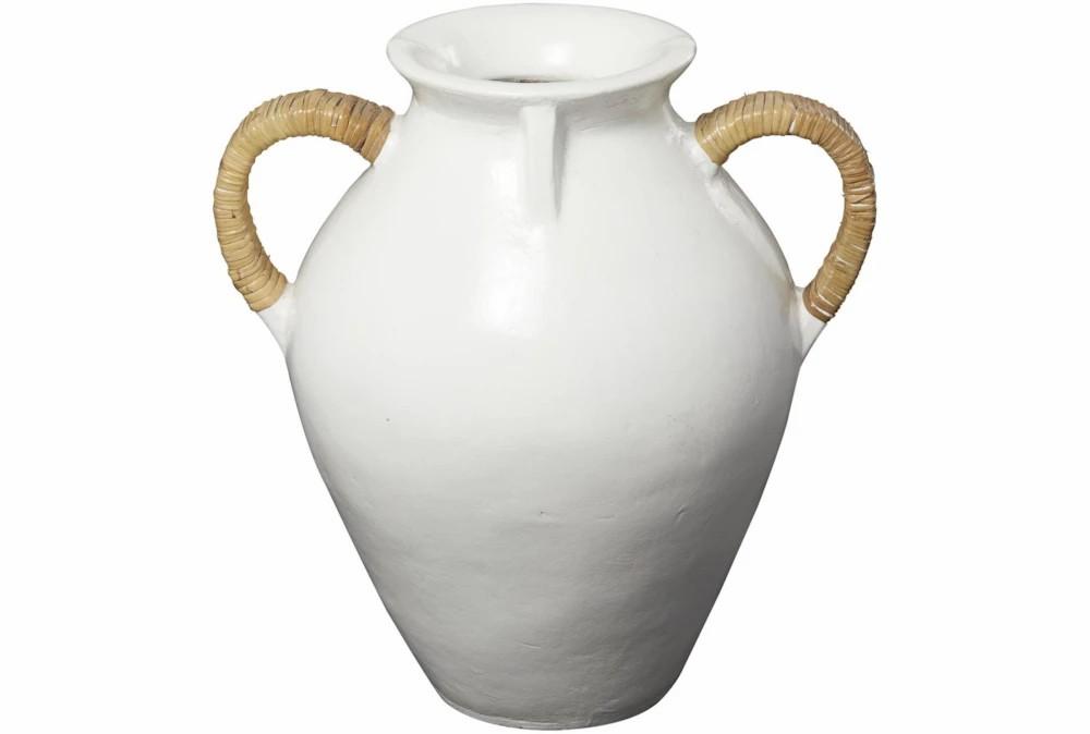 Vases | 19″ White Ceramic Amphora Vase With Rattan Wrap Detail Decor Vases