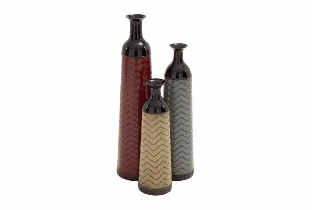 Vases | 22, 27, + 32 Inch Multi Colored Metal Traditional Vase With Chevron Pattern Set Of 3 Decor Vases