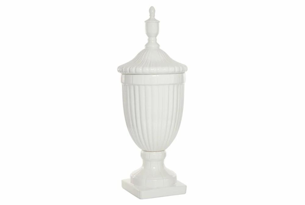 Vases | 26 Inch White Ceramic Urn Vase With Lid Decor Vases