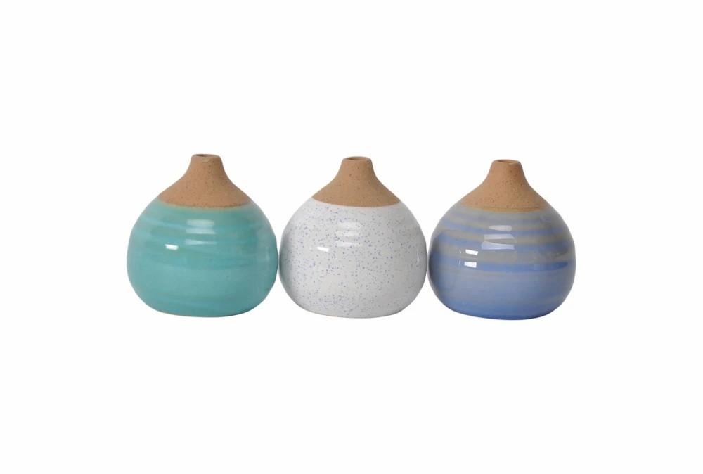 Vases | 4 Inch Ocean Tones Glazed Bud Vases- Set Of 3 Decor Vases