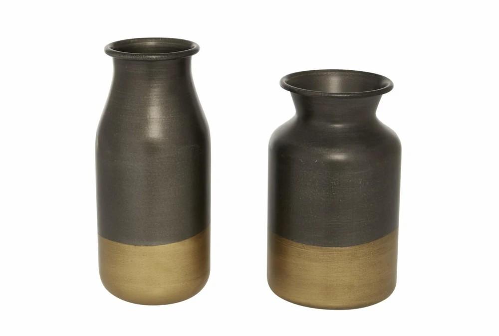 Vases | 9″, 8″ Bronze + Brass Two Tone Metal Vases Set Of 2 Decor Vases