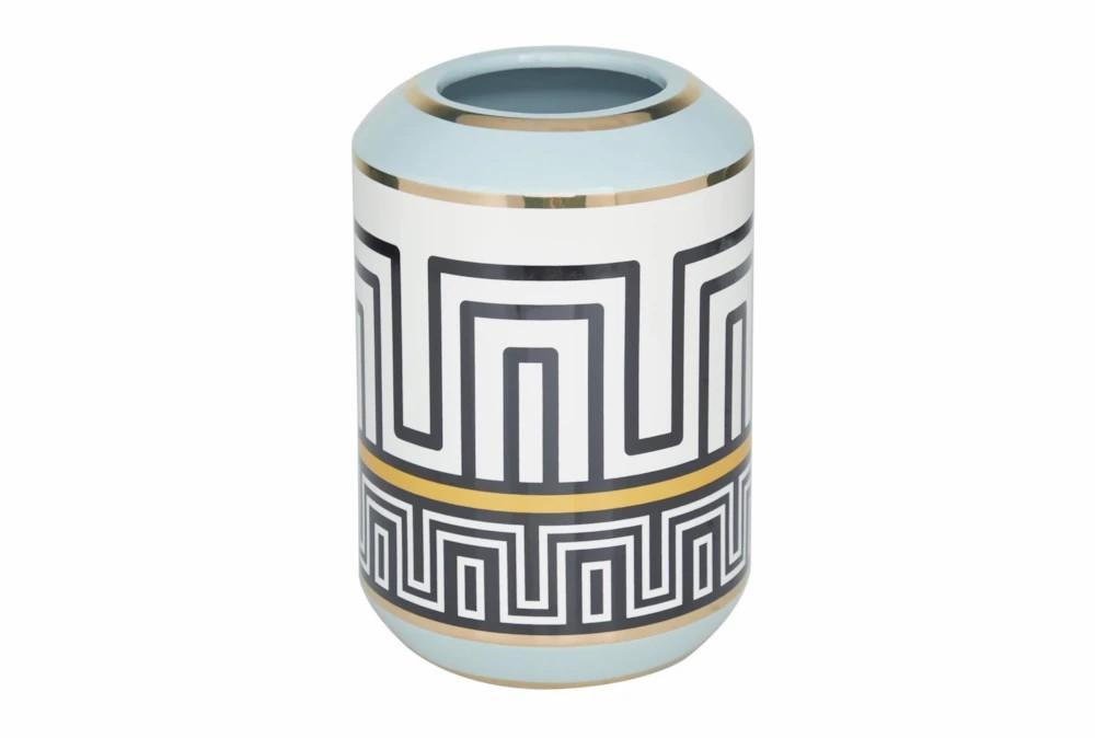 Vases | 9 Inch Blue White Gold Modern Greek Key Vase Decor Vases