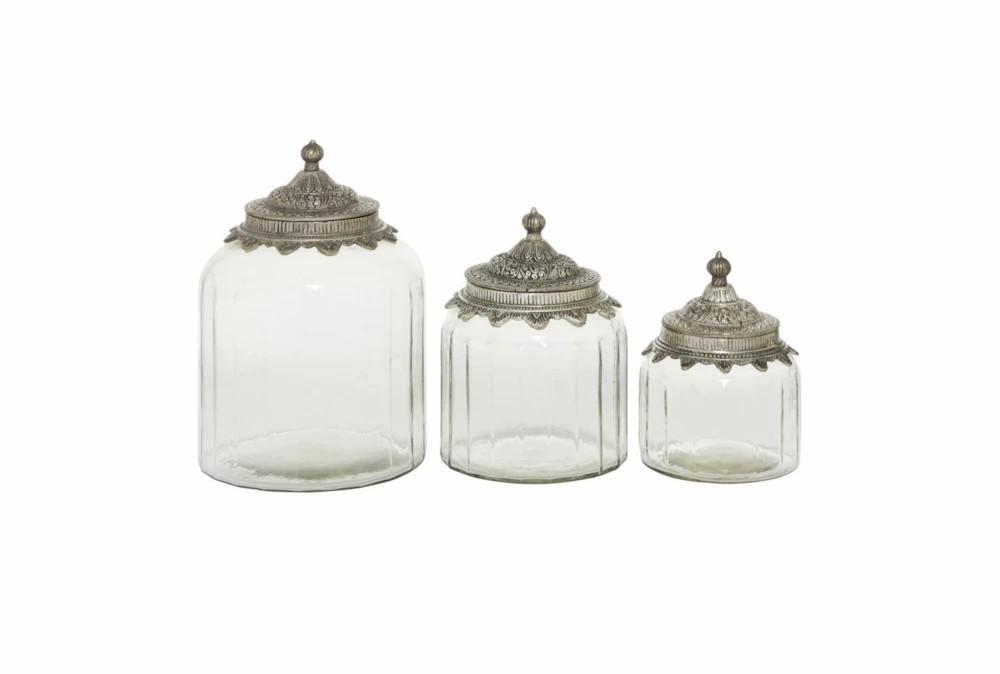 Vases | 9 Inch Clear Decorative Glass Jars With Metal Lids Set Of 3 Decor Vases