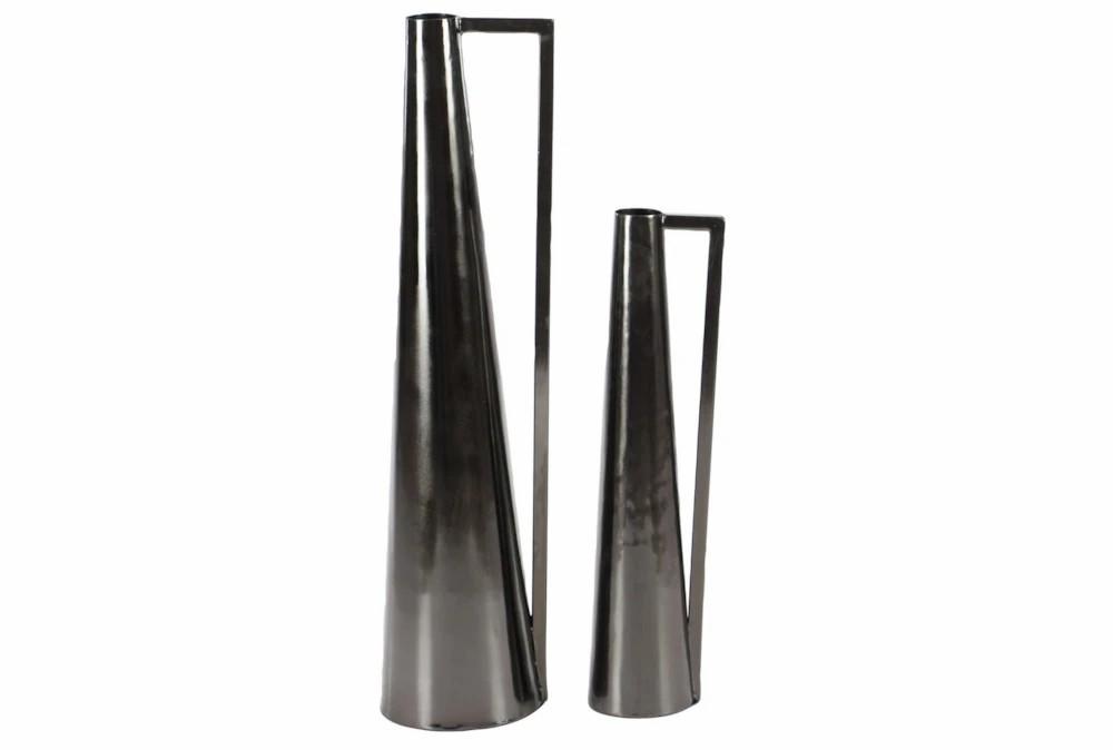 Vases | Black Modern Metal Vase With Handle-Set Of 2 Decor Vases