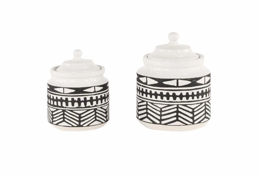 Vases | Black + White Tribal Jars Set Of 2 Decor Vases