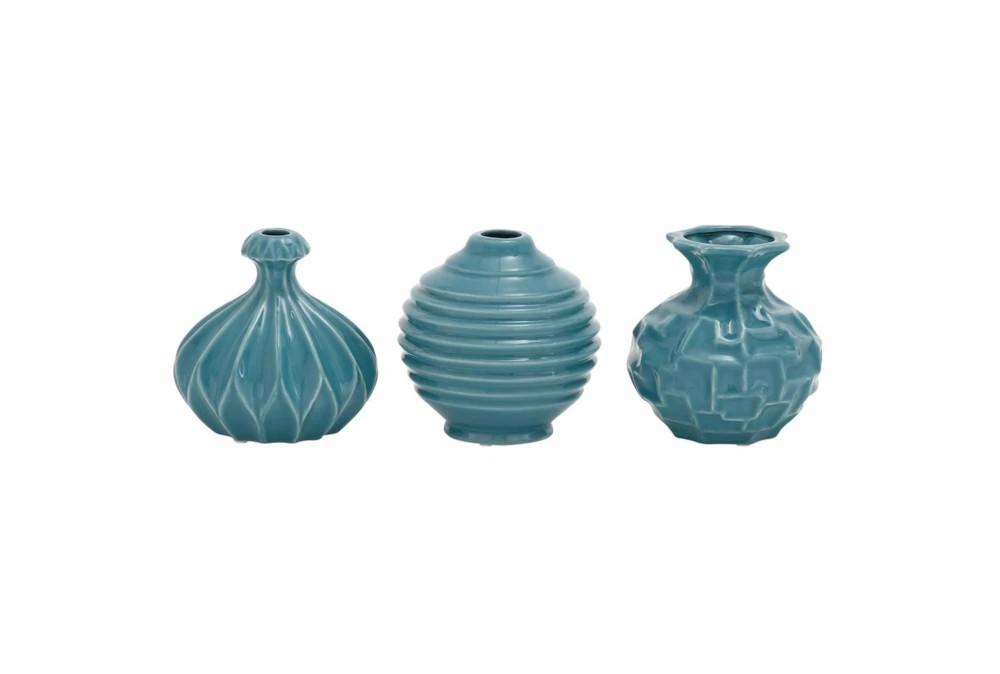 Vases | Blue Textured Ceramic Vase-Set Of 3 Decor Vases