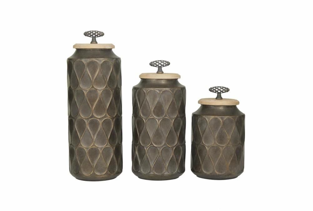 Vases | Bronze + Natural Teardrop Pattern Decorative Canisters Set Of 3 Decor Vases