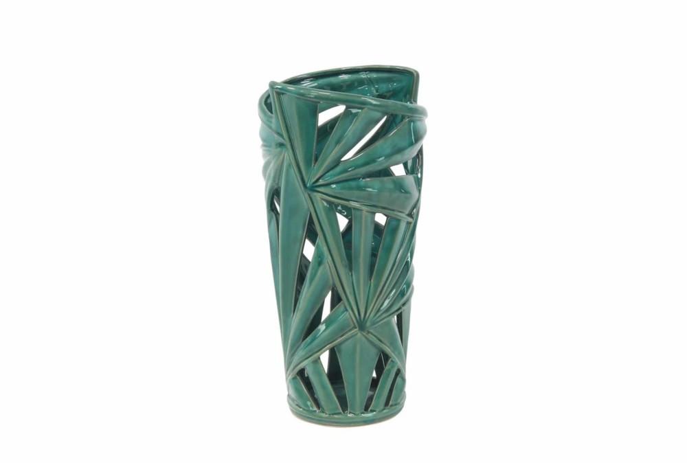 Vases | Green 16 Inch Ceramic Pierced Leaf Vase Decor Vases