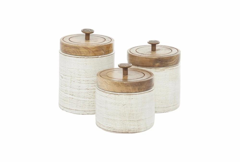 Vases | Set Of 3 Aged White Terracotta Canisters Decor Vases