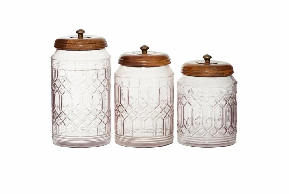 Vases | Set Of 3 Antiqued Clear Glass Canisters Decor Vases