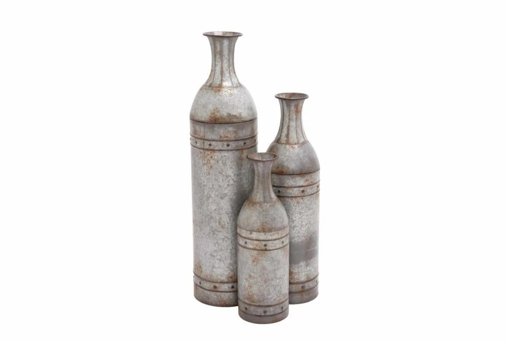 Vases | Set Of 3 Rustic Tall Metal Vase Decor Vases