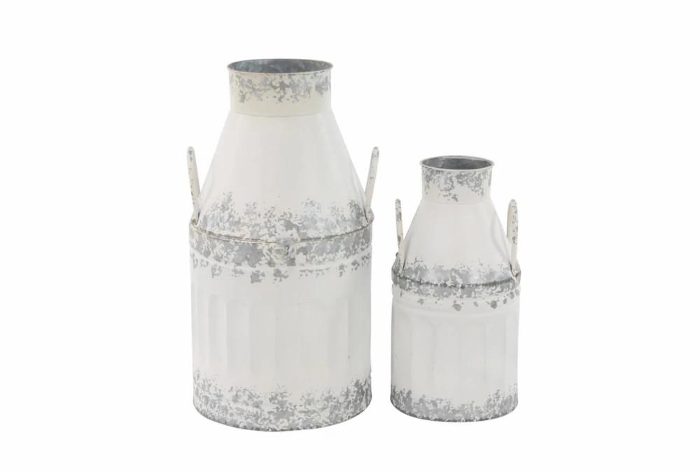 Vases | White And Iron Farmhouse Milk Can Decor Set Of 2 Decor Vases