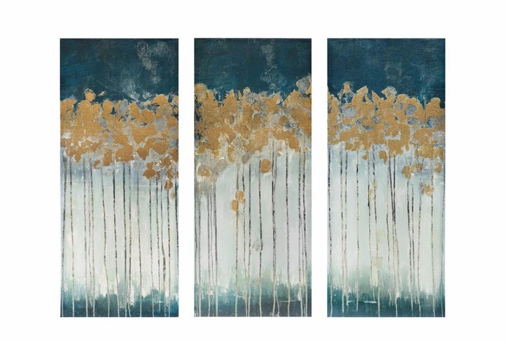 Wall Art Prints | 15X35 Teal Midnight Forest Set Of 3 Decor Wall Art Prints