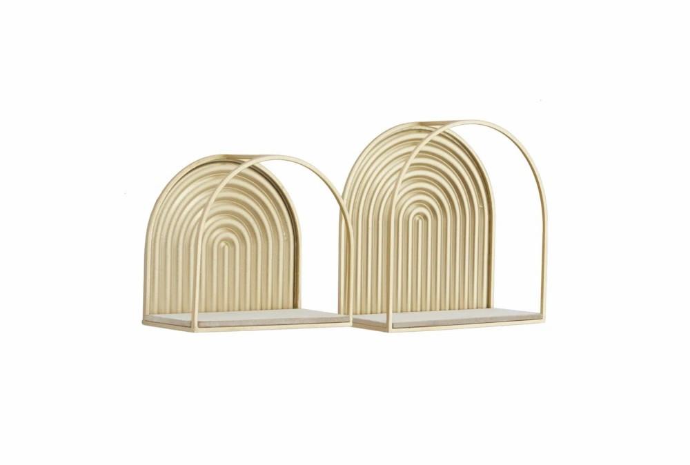 Wall Shelves | 13X13 Gold Metal Arch Contemporary Wall Shelf Set Of 2 Decor Wall Shelves