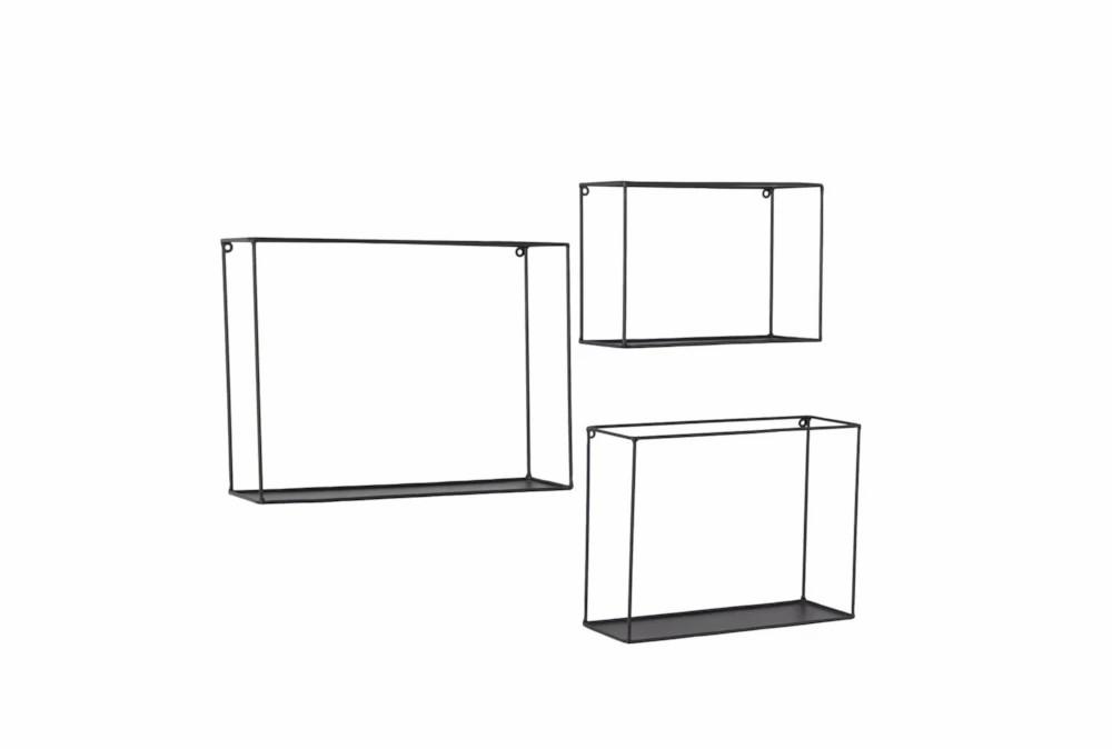 Wall Shelves | 15X12 Black Metal Thin Minimalist Frame Wall Shelves Set Of 3 Decor Wall Shelves