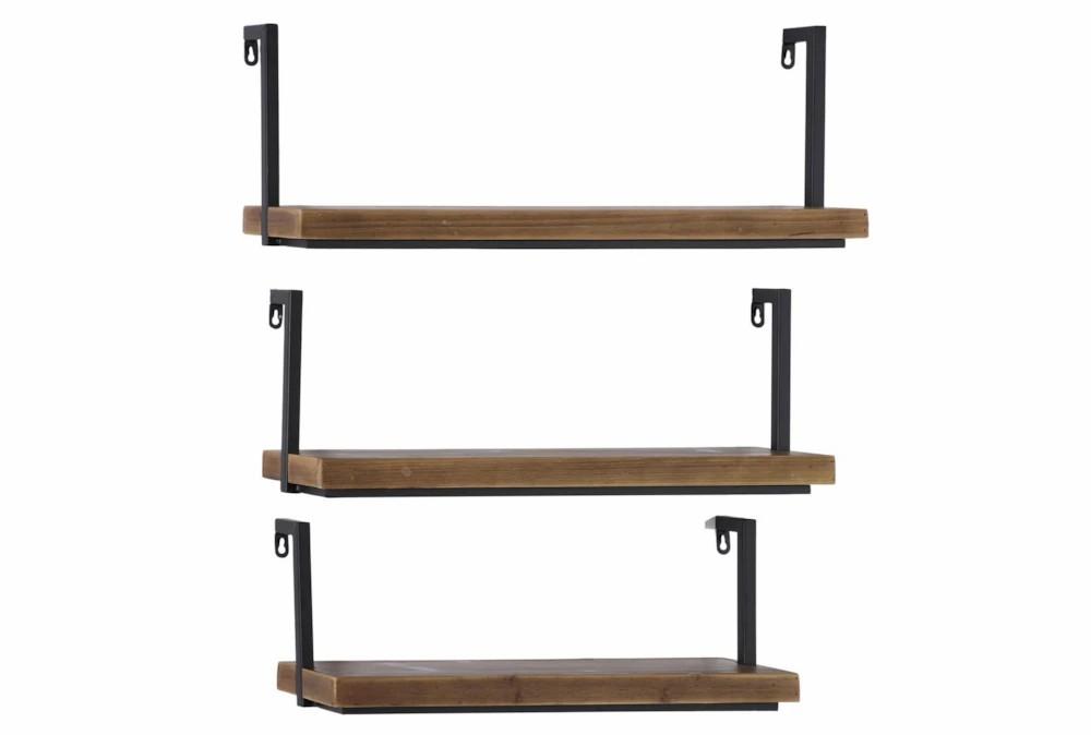 Wall Shelves | 22X8 Black Metal + Brown Wood Industrial Wall Shelves Set Of 3 Decor Wall Shelves