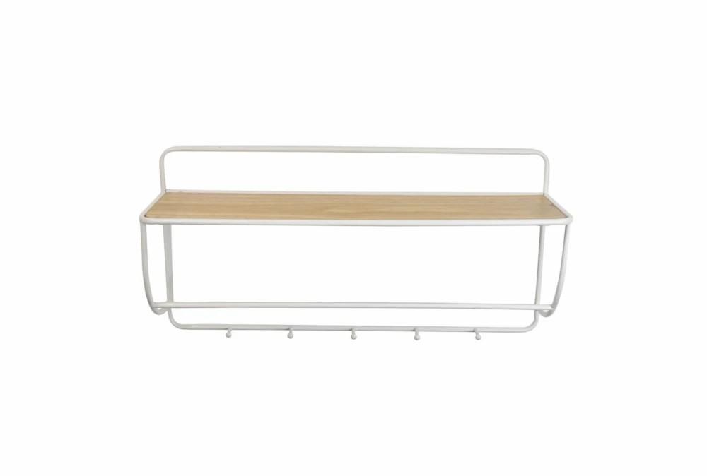 Wall Shelves | 24X12 White Metal + Wood Wall Shelf Decor Wall Shelves