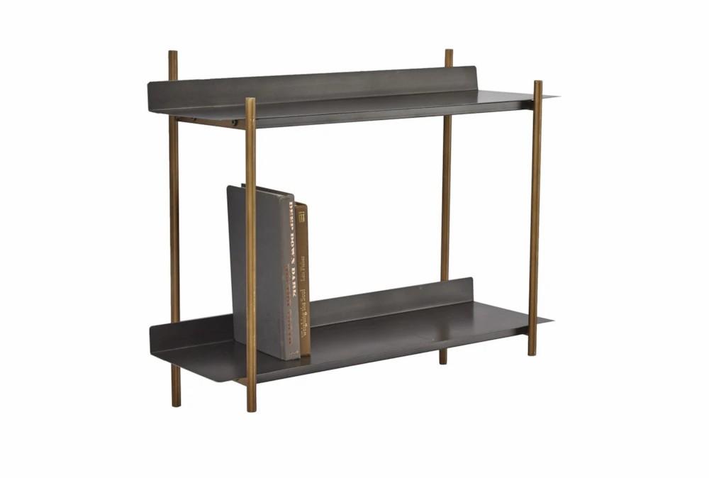 Wall Shelves | 24X22 Gunmetal Grey Metal + Antique Brass Gold 2 Tier Wall Shelf Decor Wall Shelves