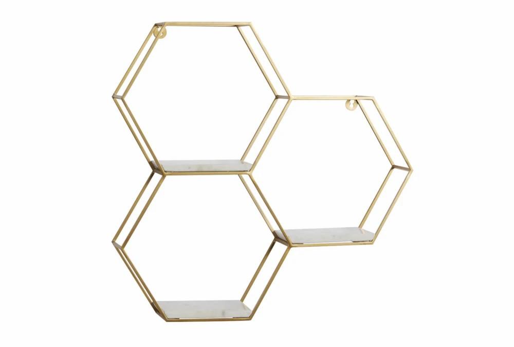 Wall Shelves | 24X24 Gold Metal + Marble 3 Hexagon Contemporary Wall Shelf Decor Wall Shelves