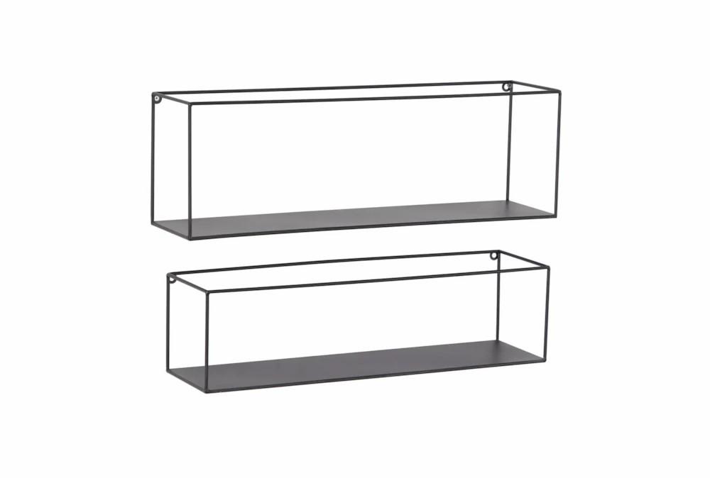 Wall Shelves | 24X8 Black Metal Thin Minimalist Frame Wall Shelves Set Of 2 Decor Wall Shelves