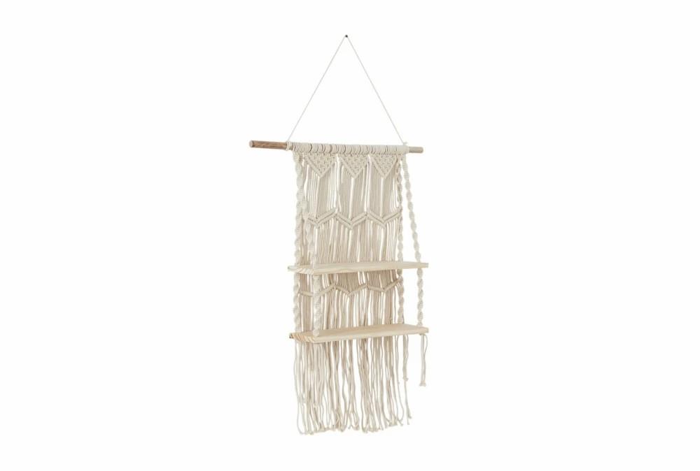 Wall Shelves | 25X49 White + Natural Macrame Wall Hanging With Shelves Decor Wall Shelves