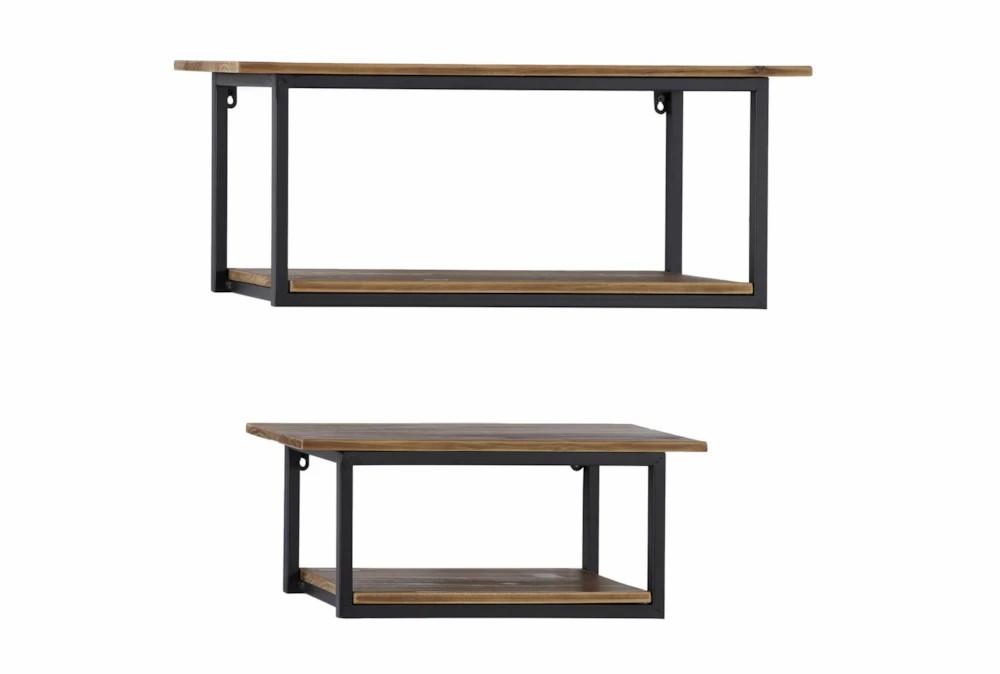 Wall Shelves | 28″ + 20″ Brown Wood + Black Metal Industrial Wall Shelf Set Of 2 Decor Wall Shelves