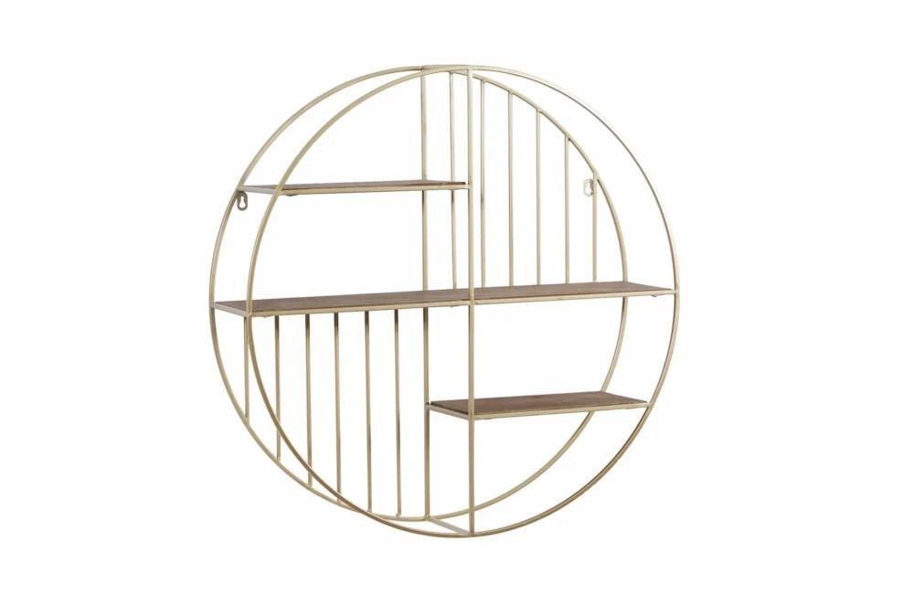 Wall Shelves | 28 Inch Gold Metal + Wood Round Wall Shelf Decor Wall Shelves