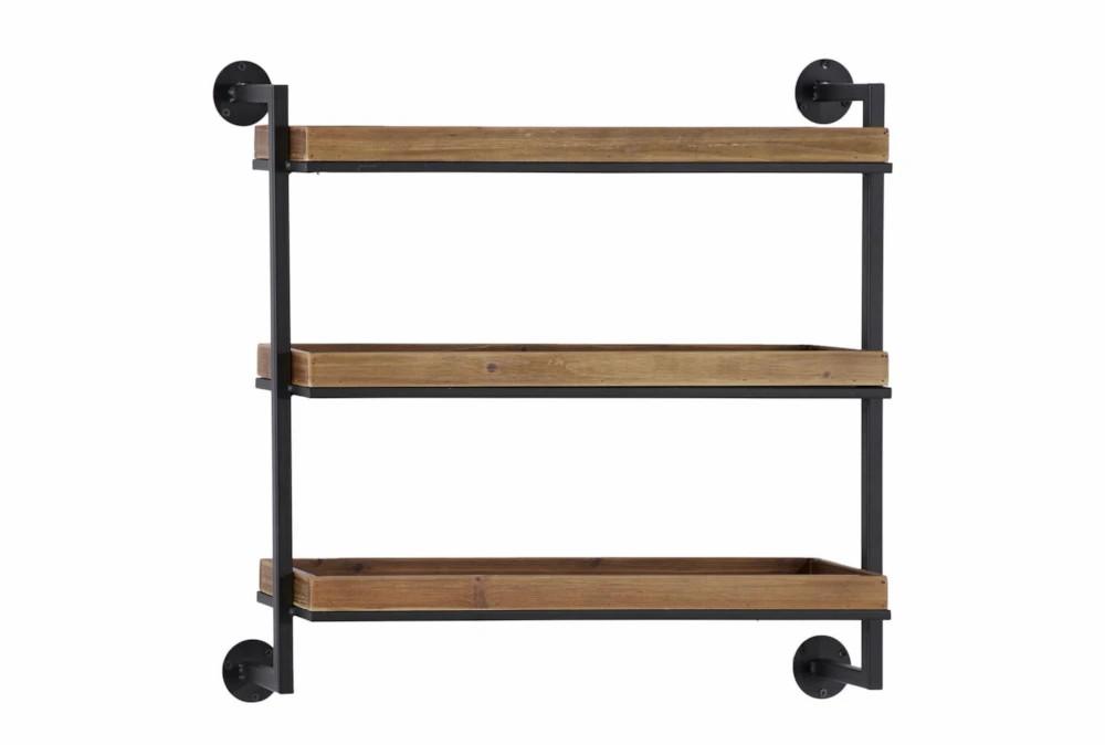 Wall Shelves | Wood + Metal Shelf With 3 Shelves Decor Wall Shelves