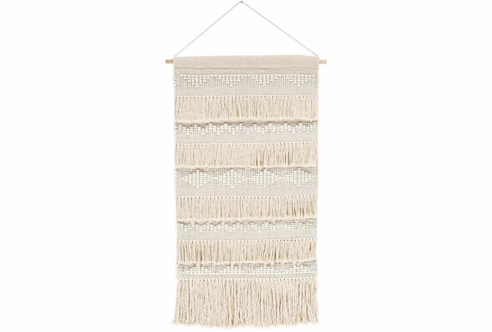 Wall Tapestries | 24X36 White + Natural Woven Cotton + Wool Fringe Tapestry Wall Decor Decor Wall Tapestries