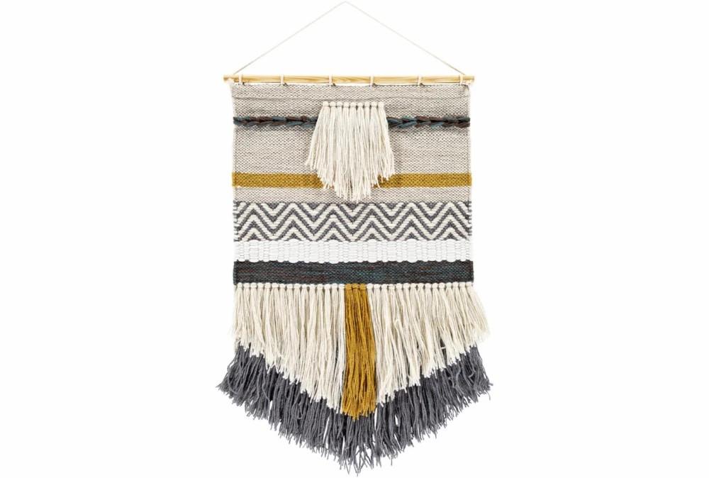 Wall Tapestries | Wall Tapestry-Woven Fringe Charcoal Beige 20X32 Decor Wall Tapestries