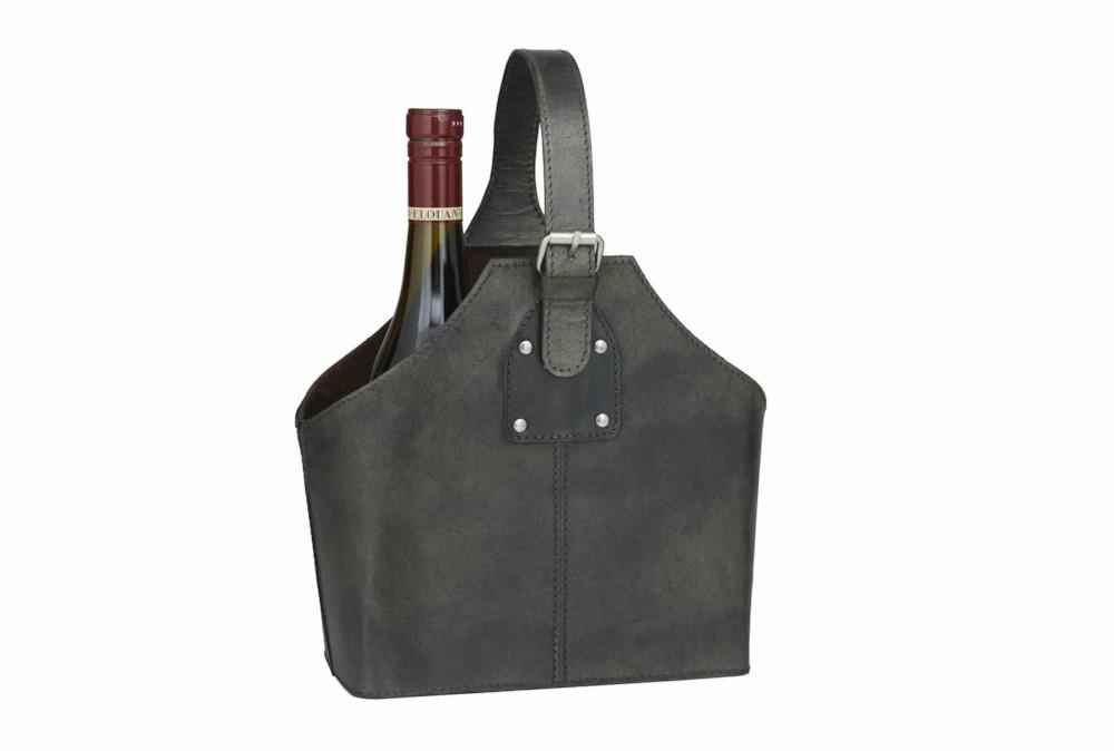 Wine Holders | 13″ Dark Grey Leather 2 Bottle Wine Carrying Basket Decor Wine Holders