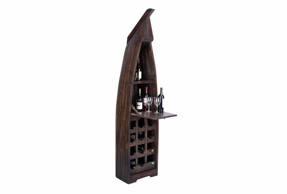 Wine Holders | 83″ Coastal Brown Wood Boat Wine Rack W/ Fold Down Bar Tray Decor Wine Holders