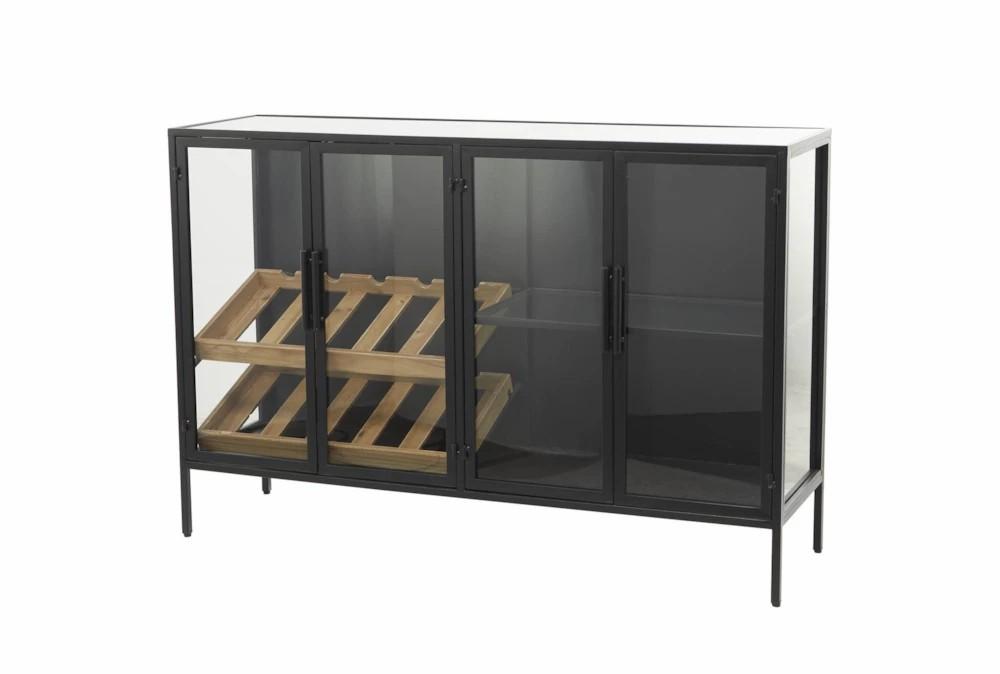 Wine Holders | Black Metal Bar Cabinet With Glass Doors Decor Wine Holders