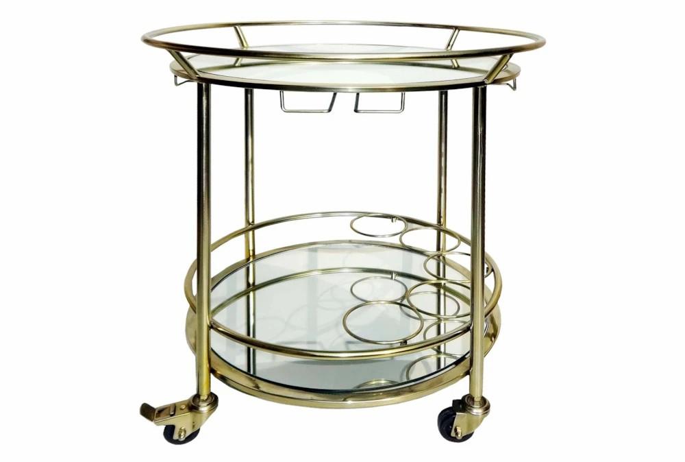 Wine Holders | Gold 27″ 2 Tier Round Rolling Bar Cart Decor Wine Holders