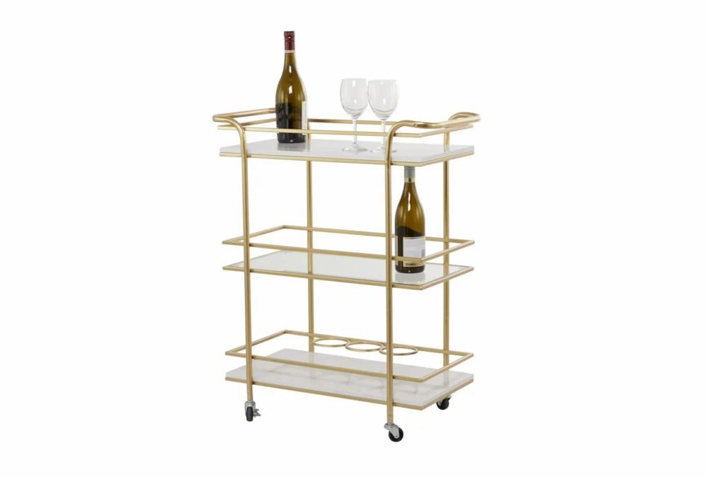 Wine Holders | Modern Gold Glam Marble Rolling Bar Cart With Wheels Decor Wine Holders