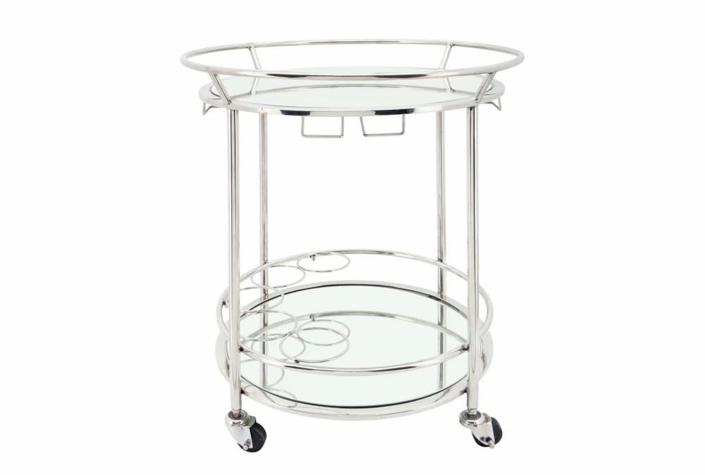 Wine Holders | Silver 27″ 2 Tier Round Rolling Bar Cart Decor Wine Holders