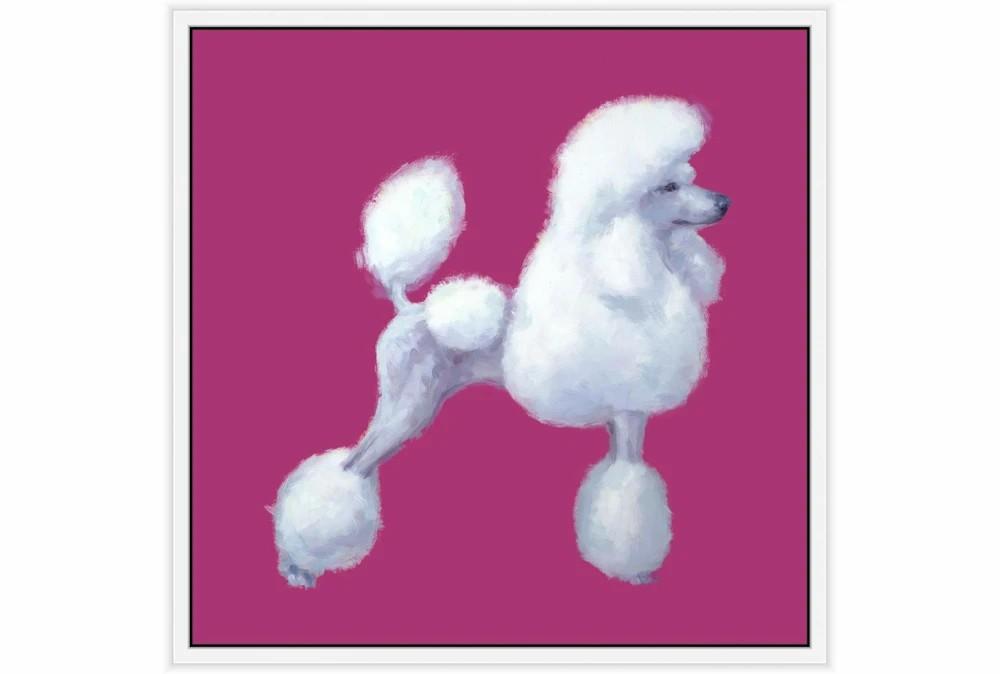 Wood Wall Art | 26X26 White Poodle With White Frame Decor Wood Wall Art