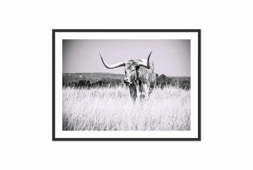 Wood Wall Art | 60X40 Texas Longhorn Cattle With Black Frame Decor Wood Wall Art