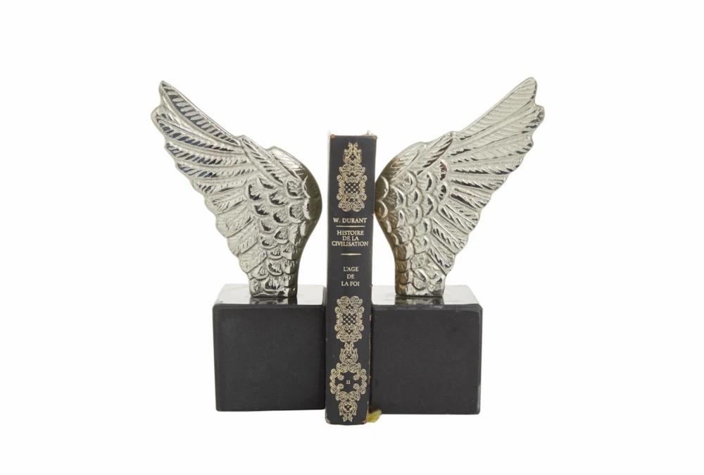 Bookends | 10″ Silver Metal + Black Marble Split Wings Bookends Bookends Bookends