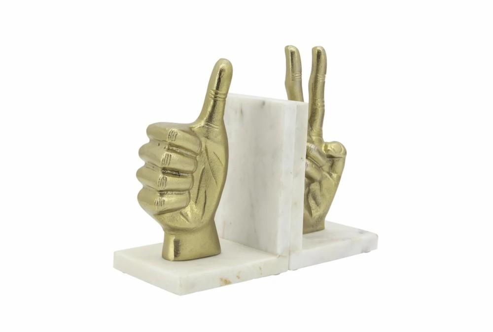 Bookends | Set Of Two Gold Hand Sign Bookends Bookends Bookends