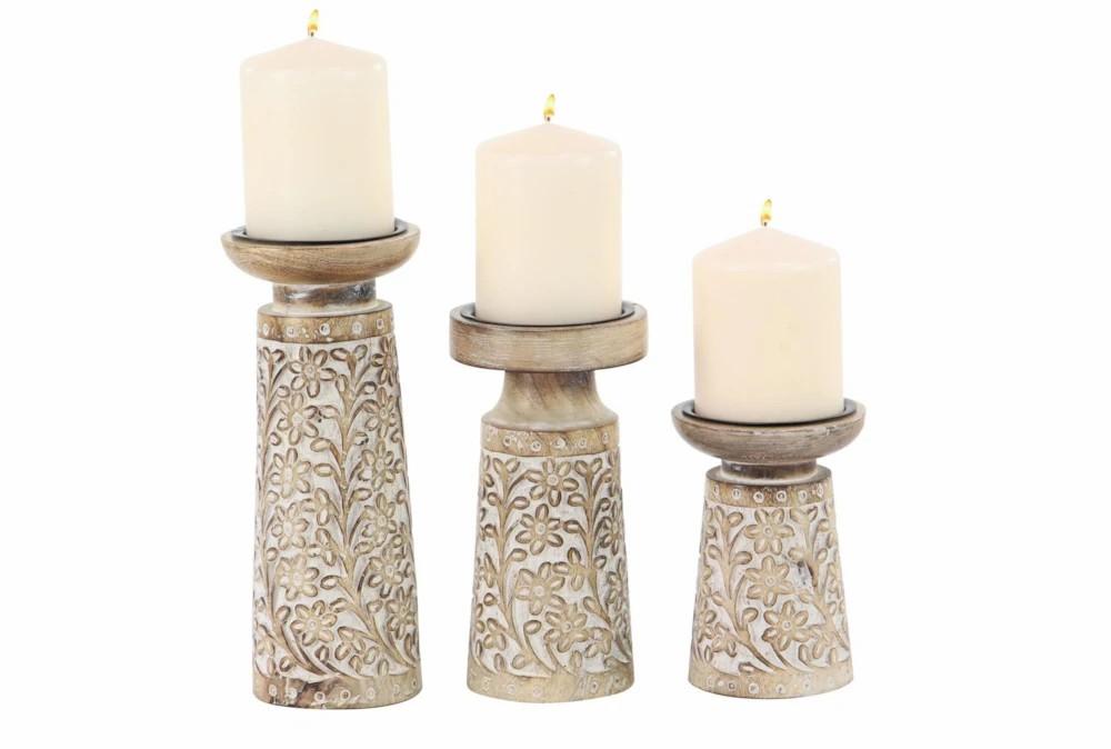 Candle Holders | 10 Inch Brown Wood & Metal Candle Holder Set Of 3 Candle Holders Candle Holders