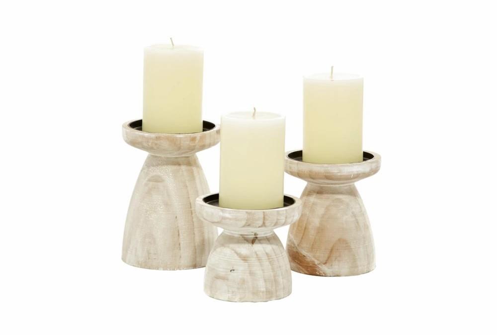 Candle Holders | Whitewashed Cone Wood Pillar Candle Holders Set Of 3 Candle Holders Candle Holders