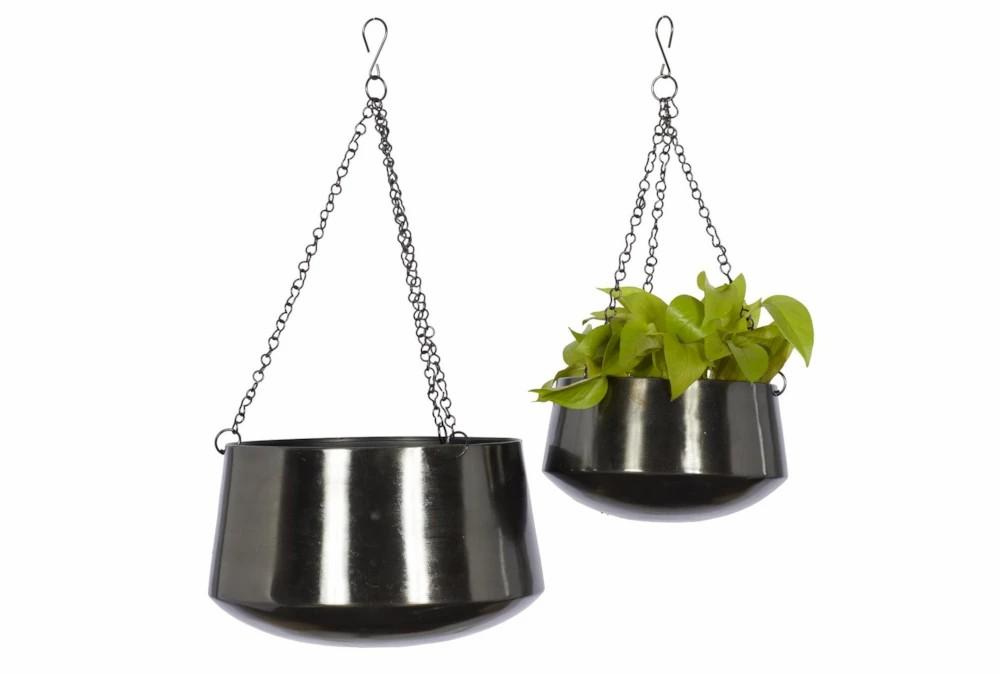 Planters | Black Iron Planter Set Of 2 Decor Planters