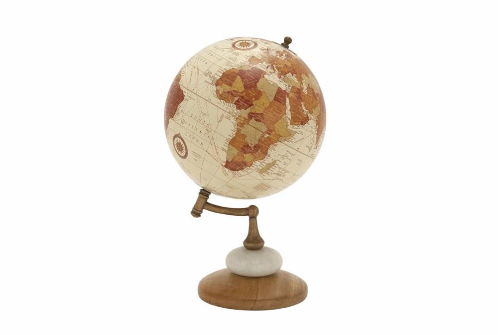 Sculptures + Figurines | 14 Inch Cream Mango Wood Contemporary Globe Globe Decor Sculptures + Figurines