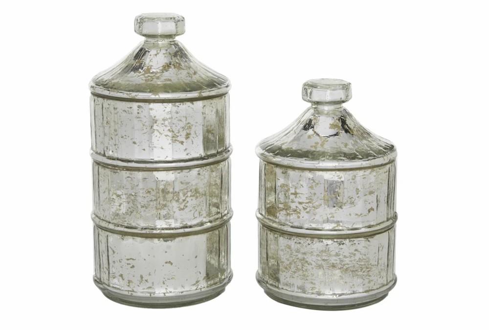 Vases | Grey Mercury Glass Traditional Decorative Jars Set Of 2 Decor Vases