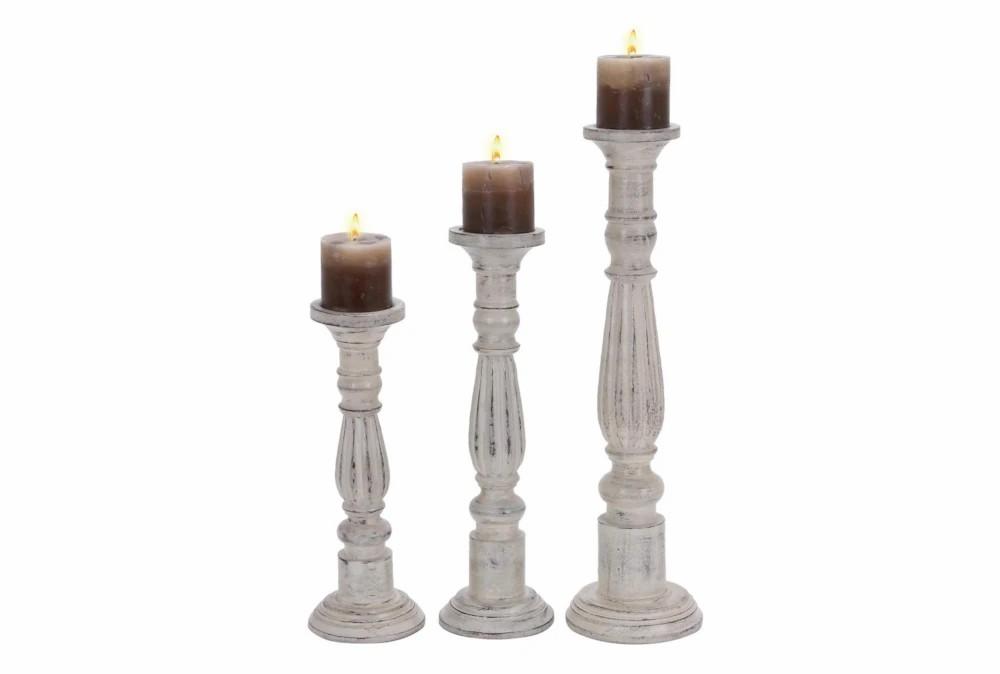 Candle Holders | White 21 Inch Wood Candle Holder Set Of 3 Candle Holders Candle Holders